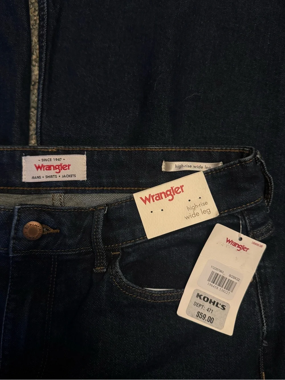Wrangler Women’s Dark Blue High-Rise Wide Leg Jeans - Picture 3 of 3